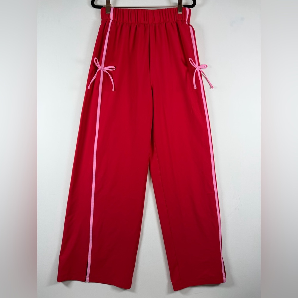All In Motion Women's Woven High-Rise Bow Track Pants - Red M - Picture 4 of 7